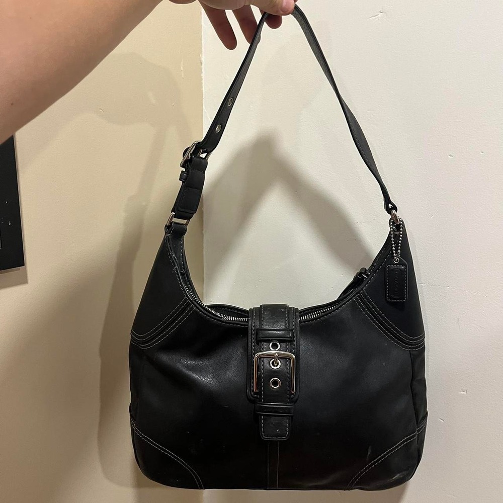 Y2K 2000s Coach Black Leather Hamptons Hobo Shoulder Bag / Handbag